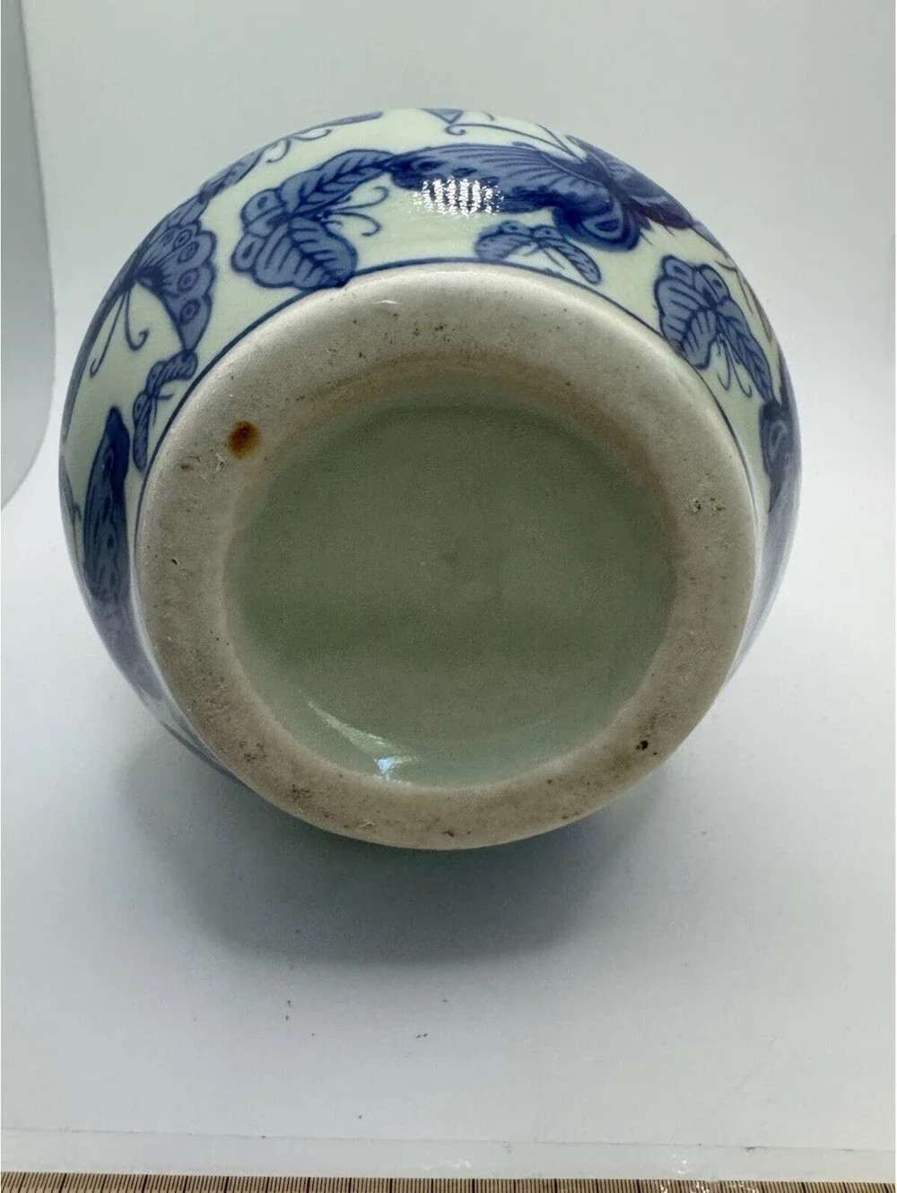 Stoneware - Blue & Beige Butterfly Pitcher, 5.25